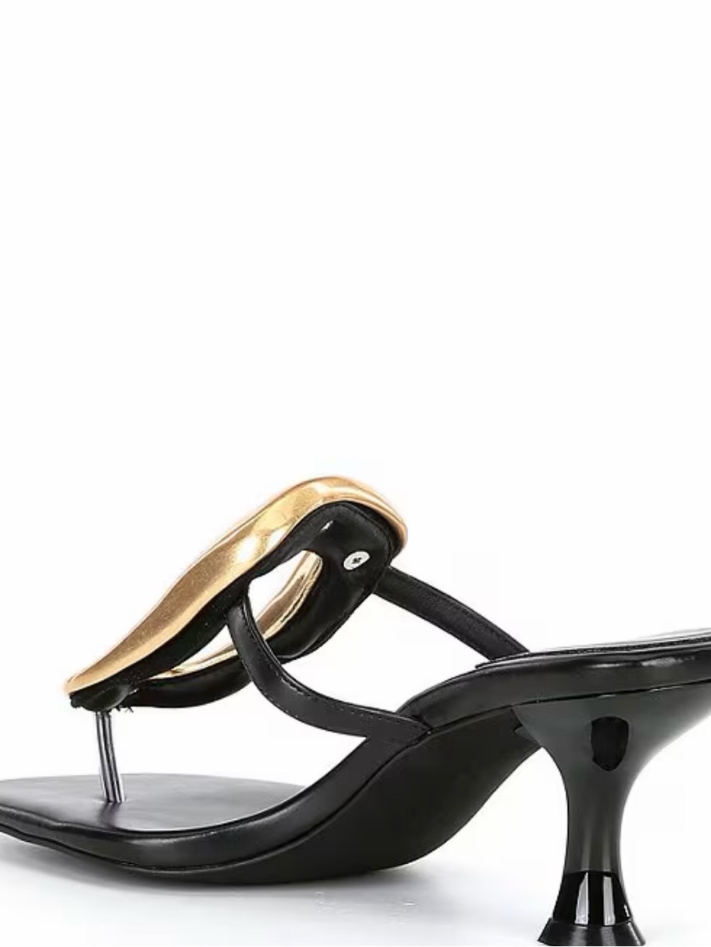 Jeffrey Campbell Black and Gold Linq Leather Ornamented Thong Sandal Heels - Picture 3 of 6